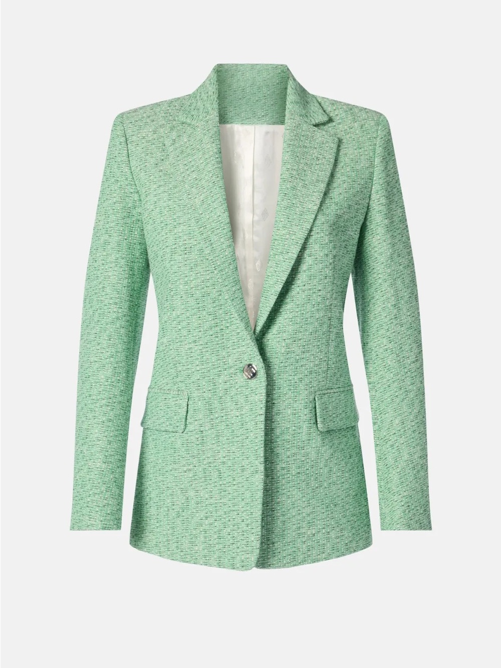 Maje green tweed blazer with subtle speckled texture, size 40